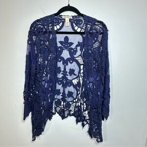 Indigo Thread Co Boho Crochet Lace Kimono Cardigan Butterfly Blue L/XL Festival